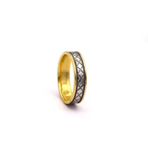 White and Yellow Gold Grooved Ring