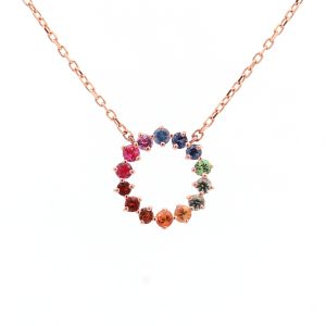 18KT Pink Gold Necklace with Mix Sapphire