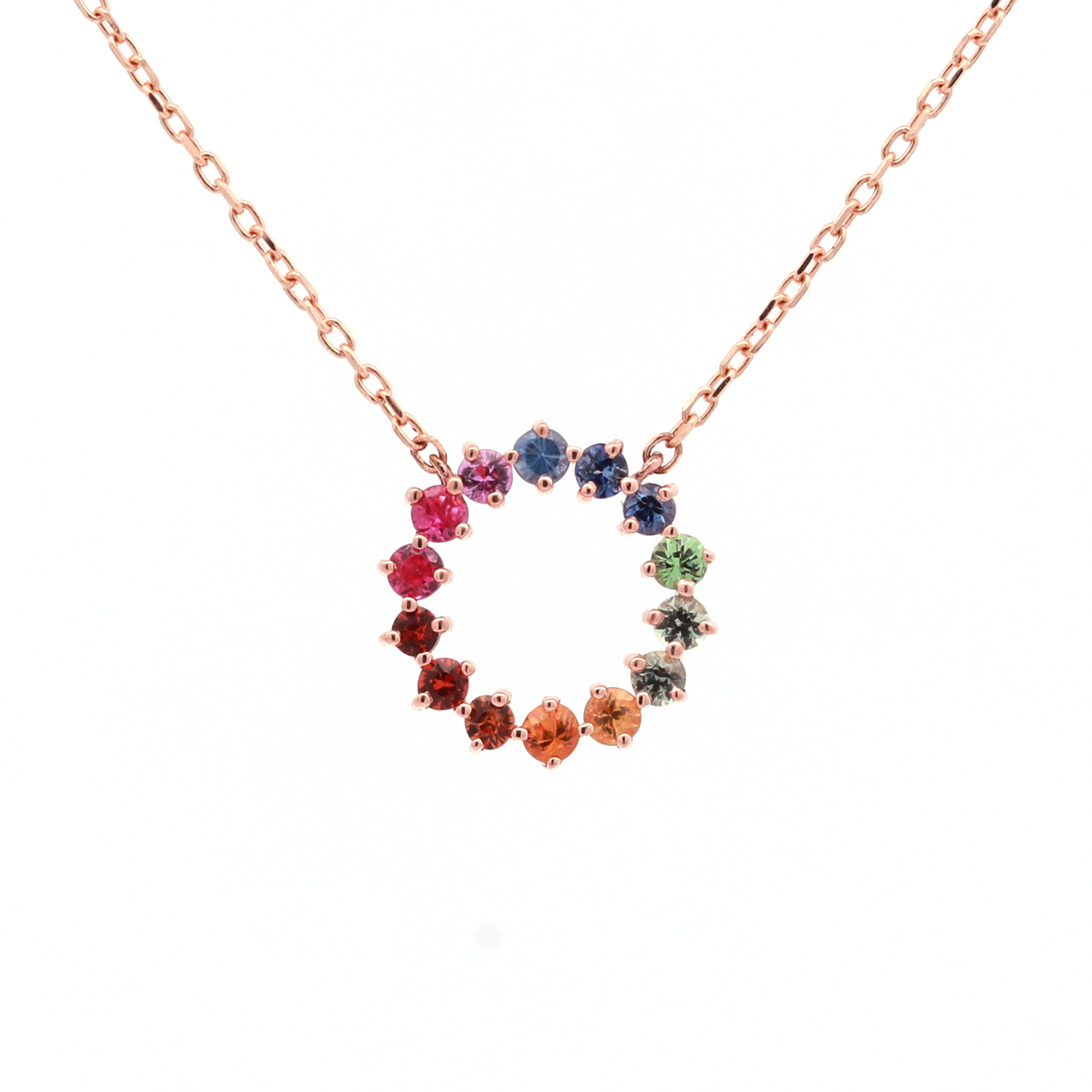 18KT Pink Gold Necklace with Mix Sapphire