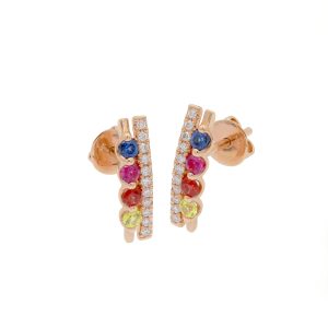 18KT Pink Gold Pair Of Earrings with Mix Sapphire & Diamonds