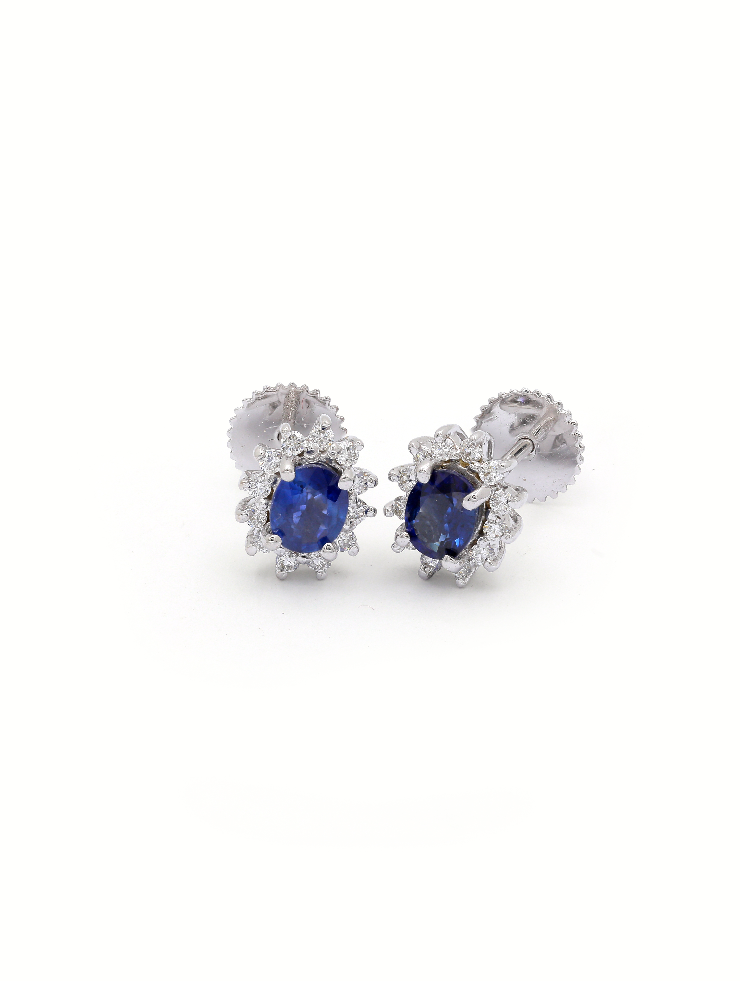 18KT White Gold Pair Of Earrings with Blue Sapphire & Diamonds