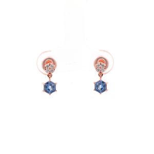 18KT Pink Gold Pair Of Eaarings with Blue Sapphire & Diamonds