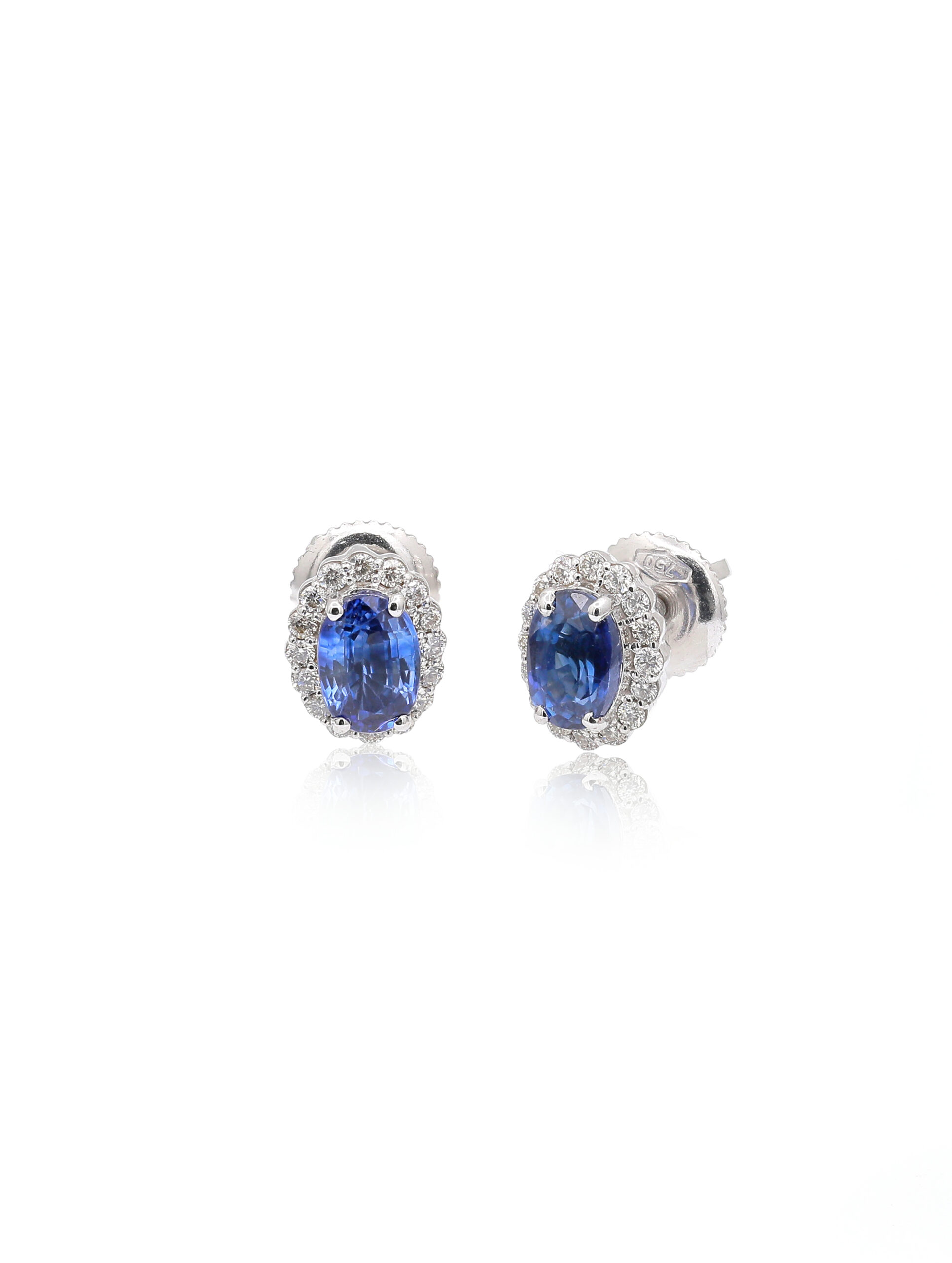 18KT White Gold Pair Of Earrings with Blue Sapphire & Diamonds