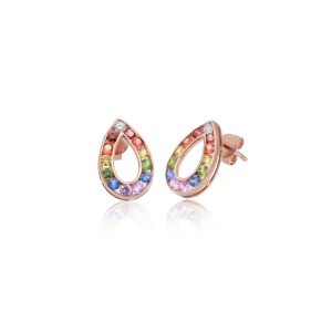 18KT Pink Gold Pair Of Earrings with Mix Sapphire & Diamonds