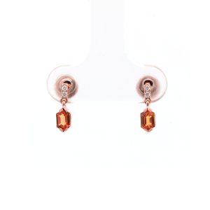 18KT Pink Gold Pair Of Eaarings with Orange Sapphire & Diamonds