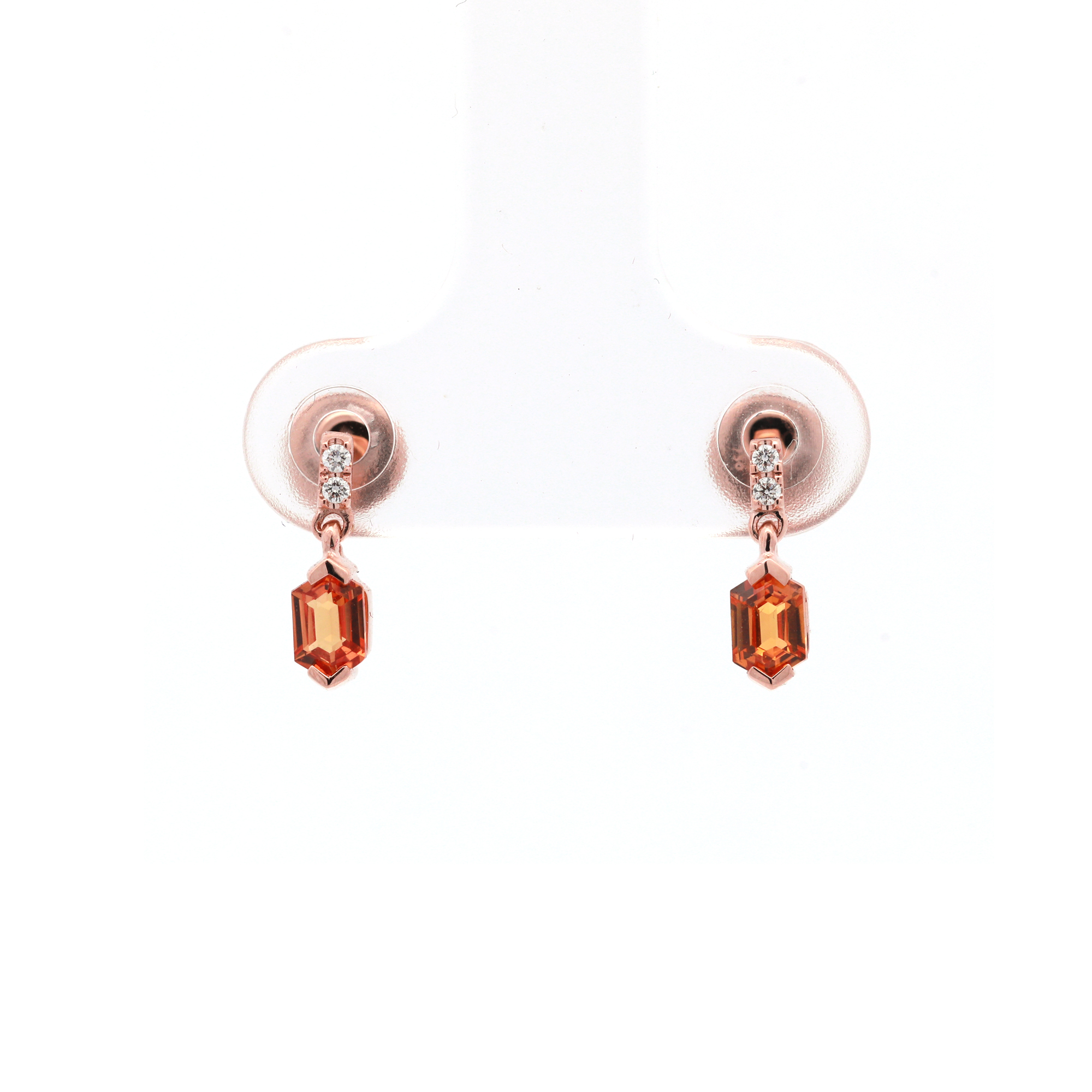 18KT Pink Gold Pair Of Eaarings with Orange Sapphire & Diamonds