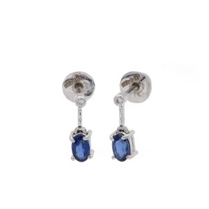 18KT White Gold Pair Of Earrings with Blue Sapphire & Diamonds