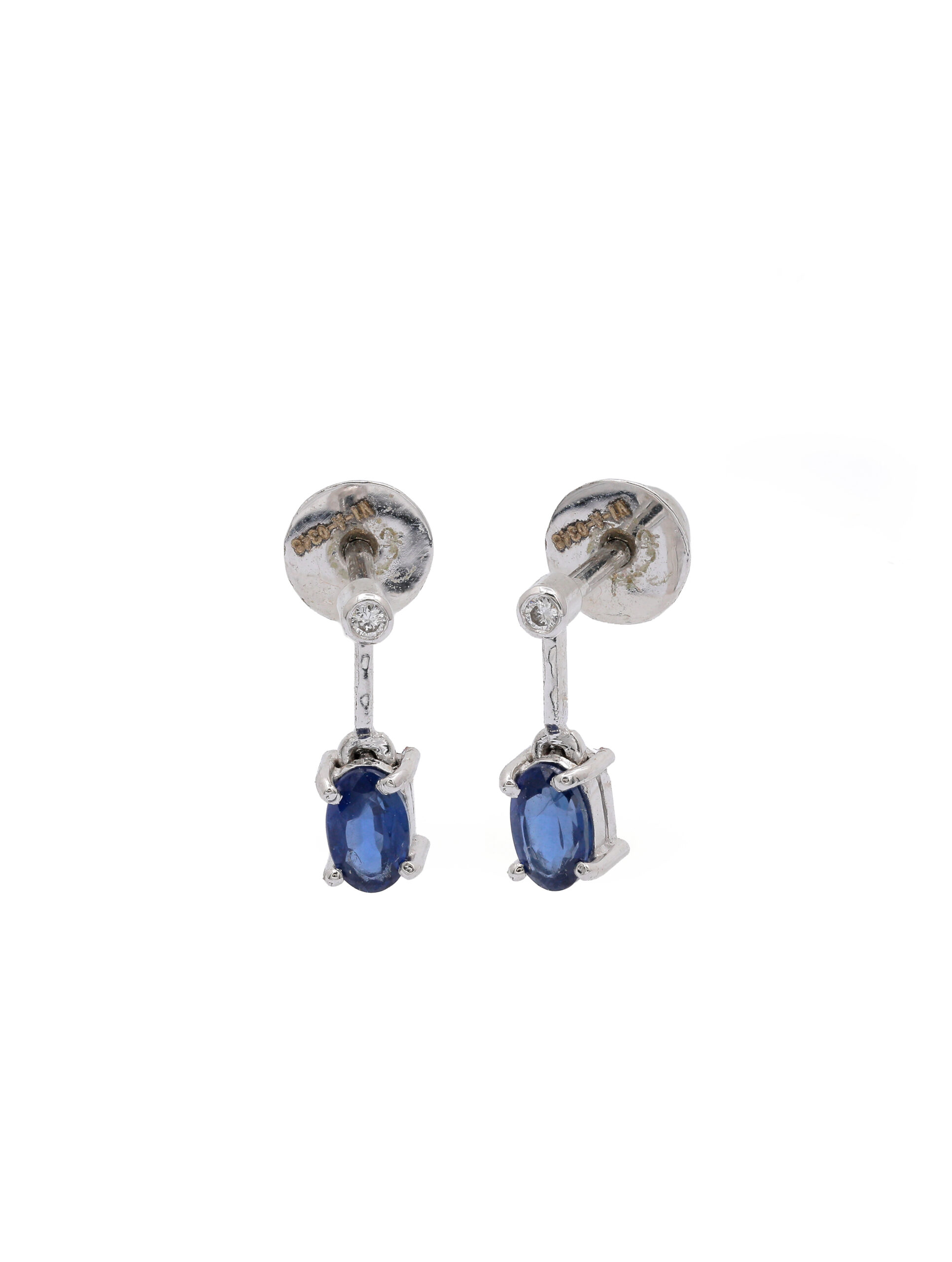 18KT White Gold Pair Of Earrings with Blue Sapphire & Diamonds
