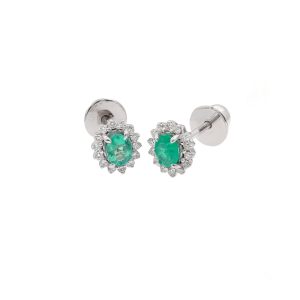 18KT White Gold Pair Of Earrings with Emeralds & Diamonds