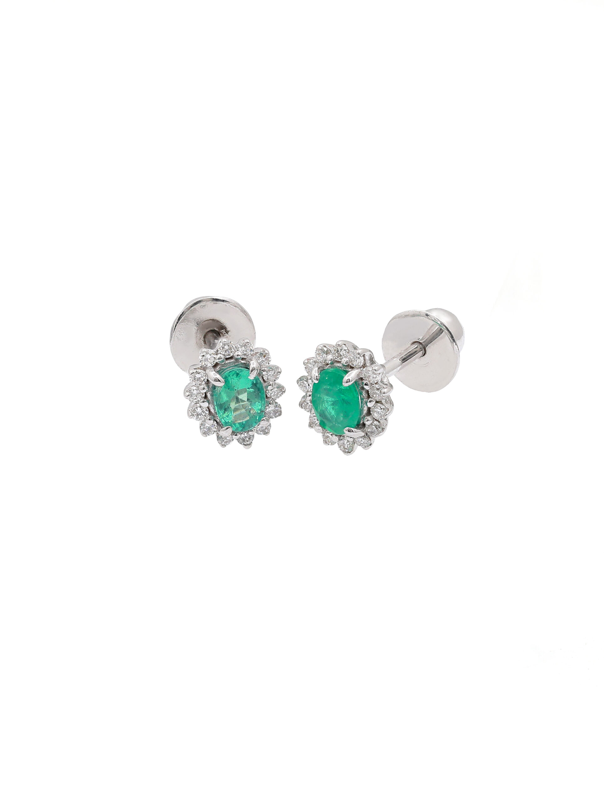 18KT White Gold Pair Of Earrings with Emeralds & Diamonds