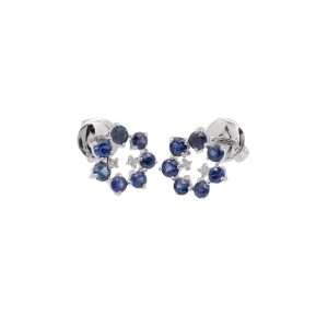 18KT White Gold Pair Of Earrings with Blue Sapphire & Diamonds