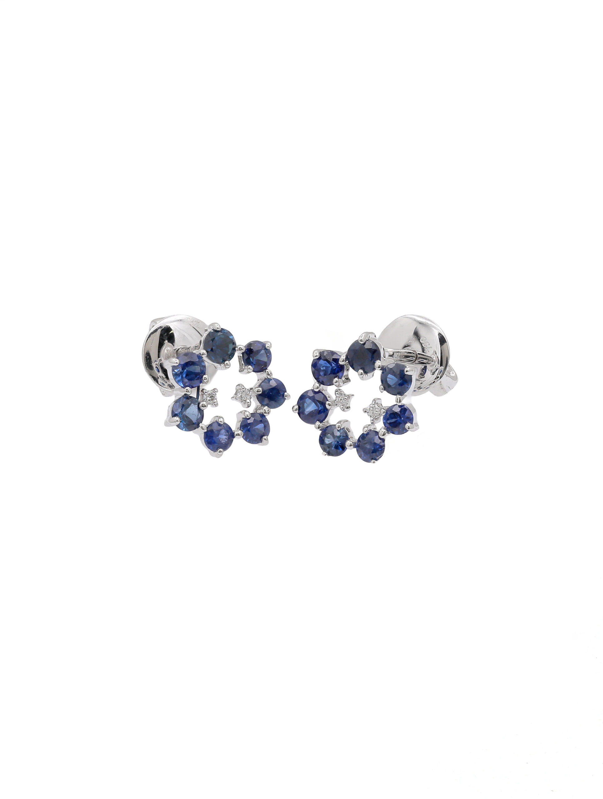 18KT White Gold Pair Of Earrings with Blue Sapphire & Diamonds