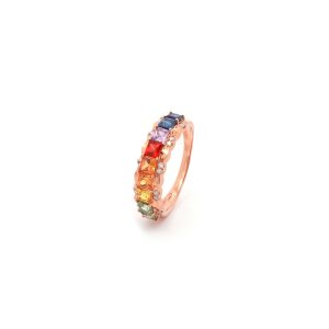 18KT Pink Gold Ring with Mix Sapphires & Diamonds