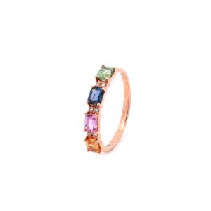 18KT Pink Gold Ring with Mix Sapphires & Diamonds