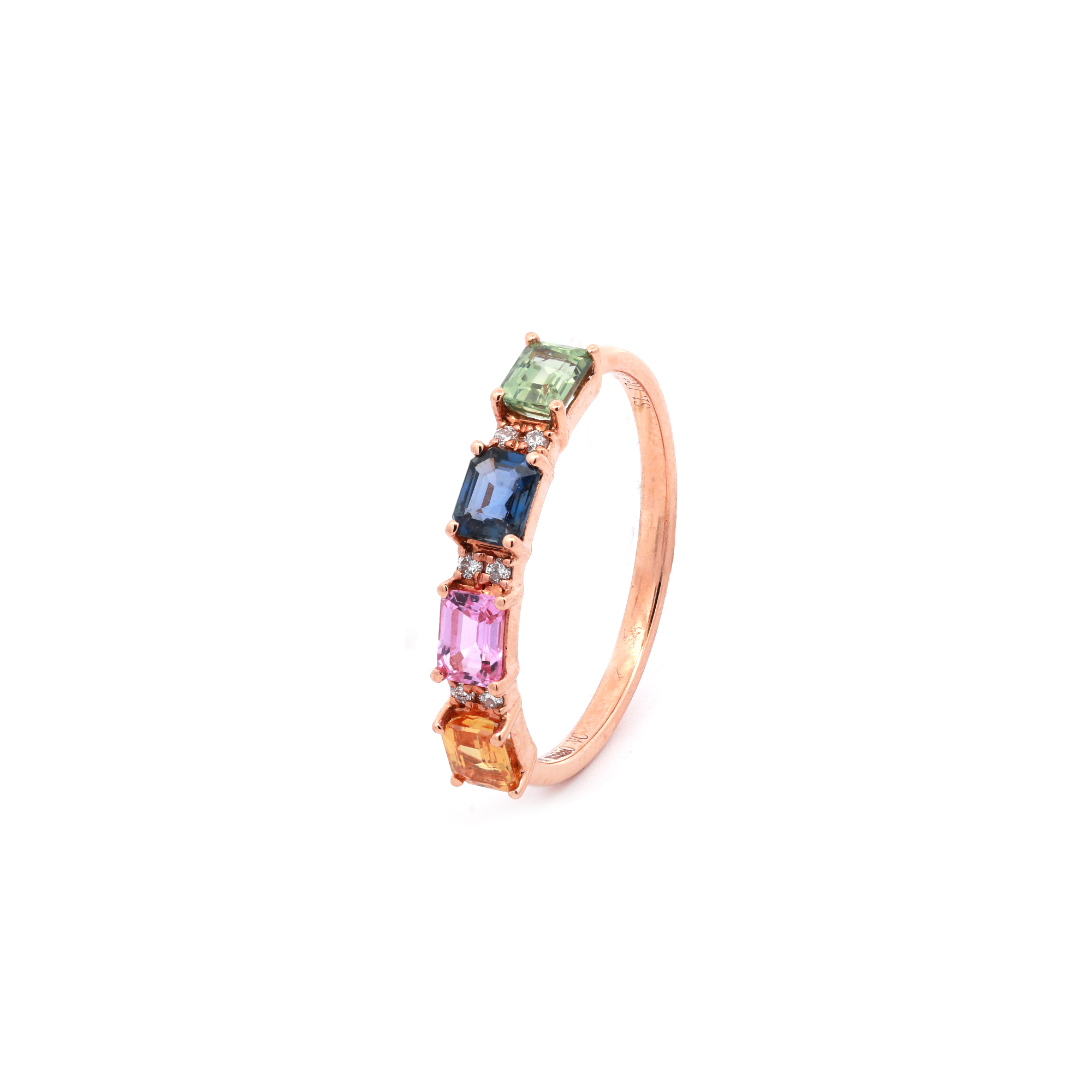 18KT Pink Gold Ring with Mix Sapphires & Diamonds