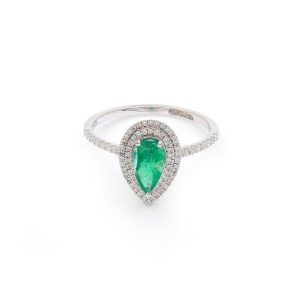 18KT White Gold Ring with Emerald & Diamonds