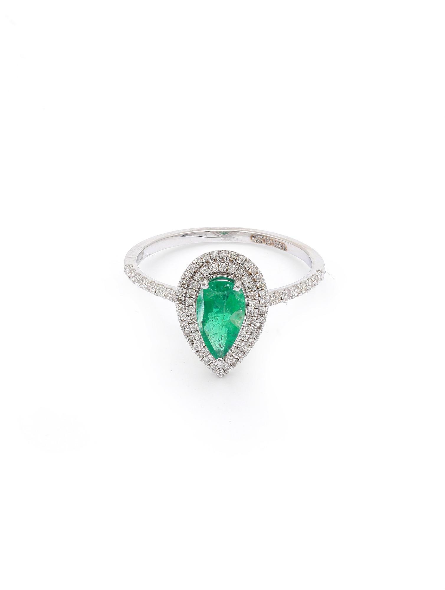 18KT White Gold Ring with Emerald & Diamonds