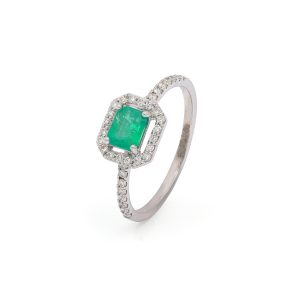 18KT White Gold Ring with Emerald & Diamonds