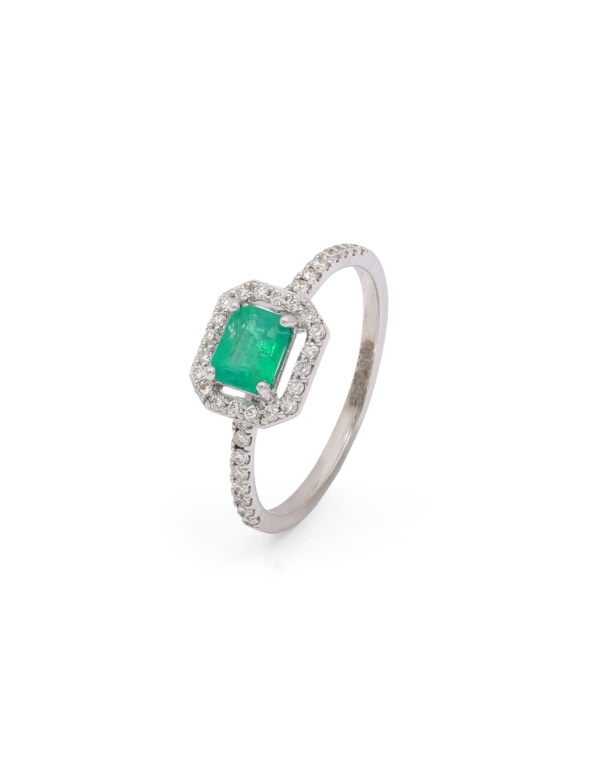 18KT White Gold Ring with Emerald & Diamonds