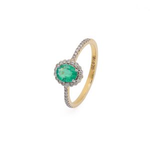 18KT Yellow Gold Ring with Emerald & Diamonds