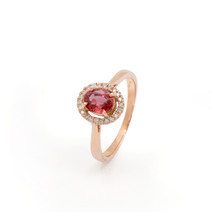 18KT Pink Gold Ring with Orange Sapphire & Diamonds