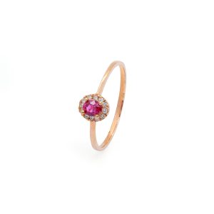 18KT Pink Gold Ring with Ruby & Diamonds