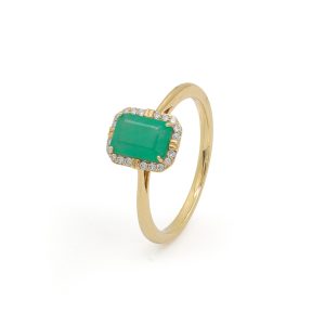 18KT Yellow Gold Ring with Emerald & Diamonds