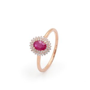 18KT Pink Gold Ring with Ruby & Diamonds