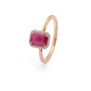 18KT Pink Gold Ring with Ruby & Diamonds