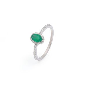 18KT White Gold Ring with Emerald & Diamonds