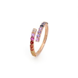 18KT Pink Gold Ring with Mix Sapphires & Diamonds