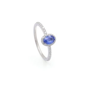 18KT White Gold Ring with Blue Sapphire & Diamonds