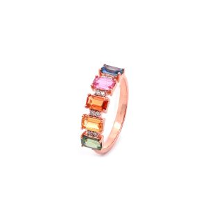 18KT Pink Gold Ring with Mix Sapphires & Diamonds
