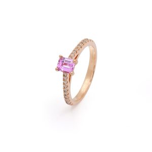 18KT Pink Gold Ring with Pink Sapphire & Diamonds