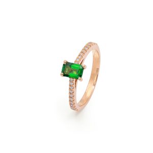 18KT Pink Gold Ring with Tsavorite Garnet & Diamonds
