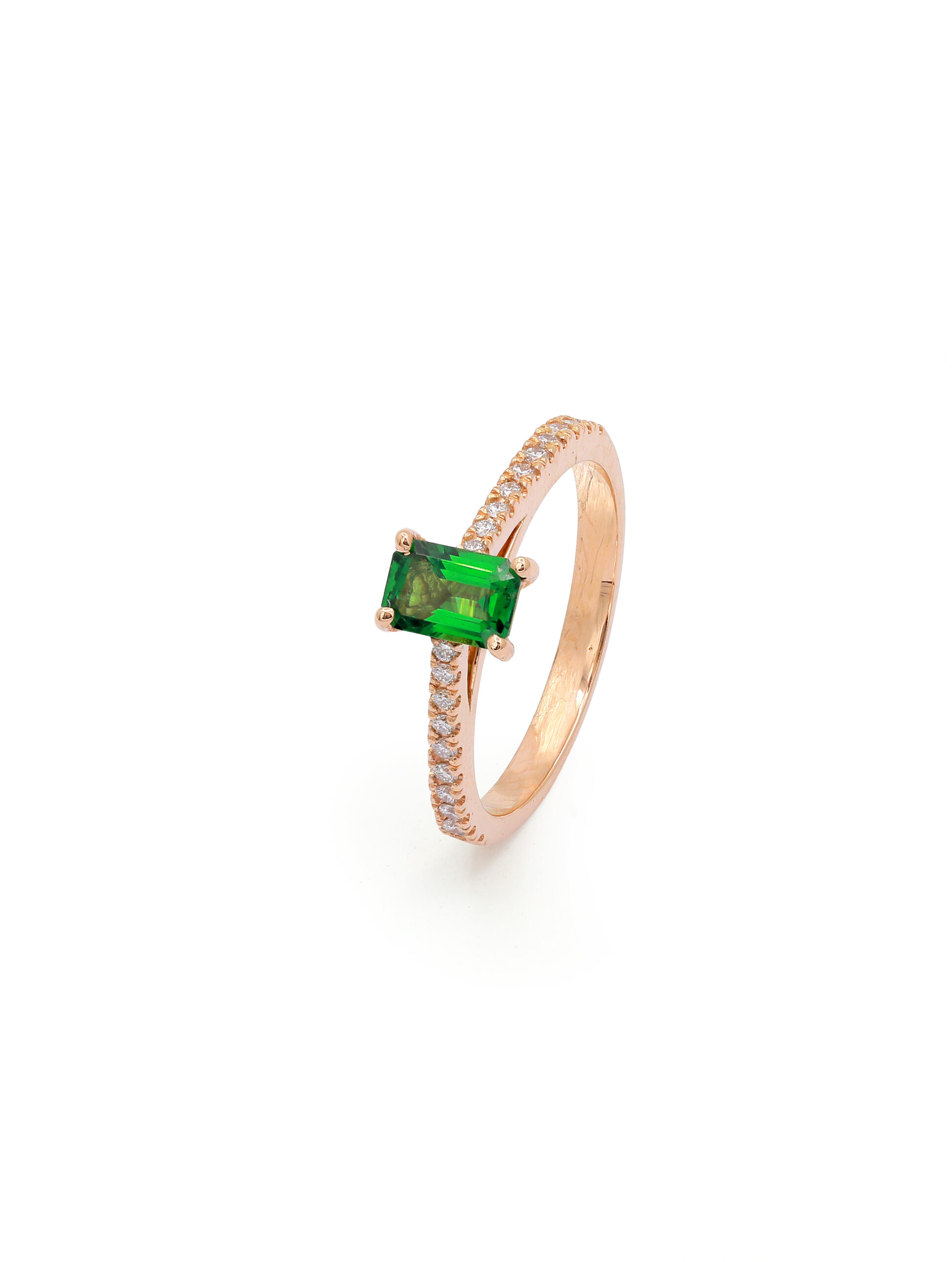 18KT Pink Gold Ring with Tsavorite Garnet & Diamonds