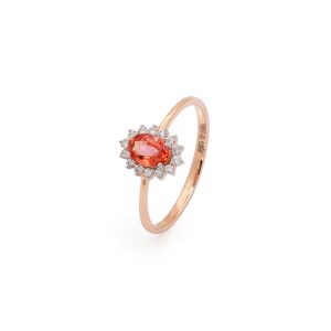 18KT Pink Gold Ring with Orange Sapphire & Diamonds