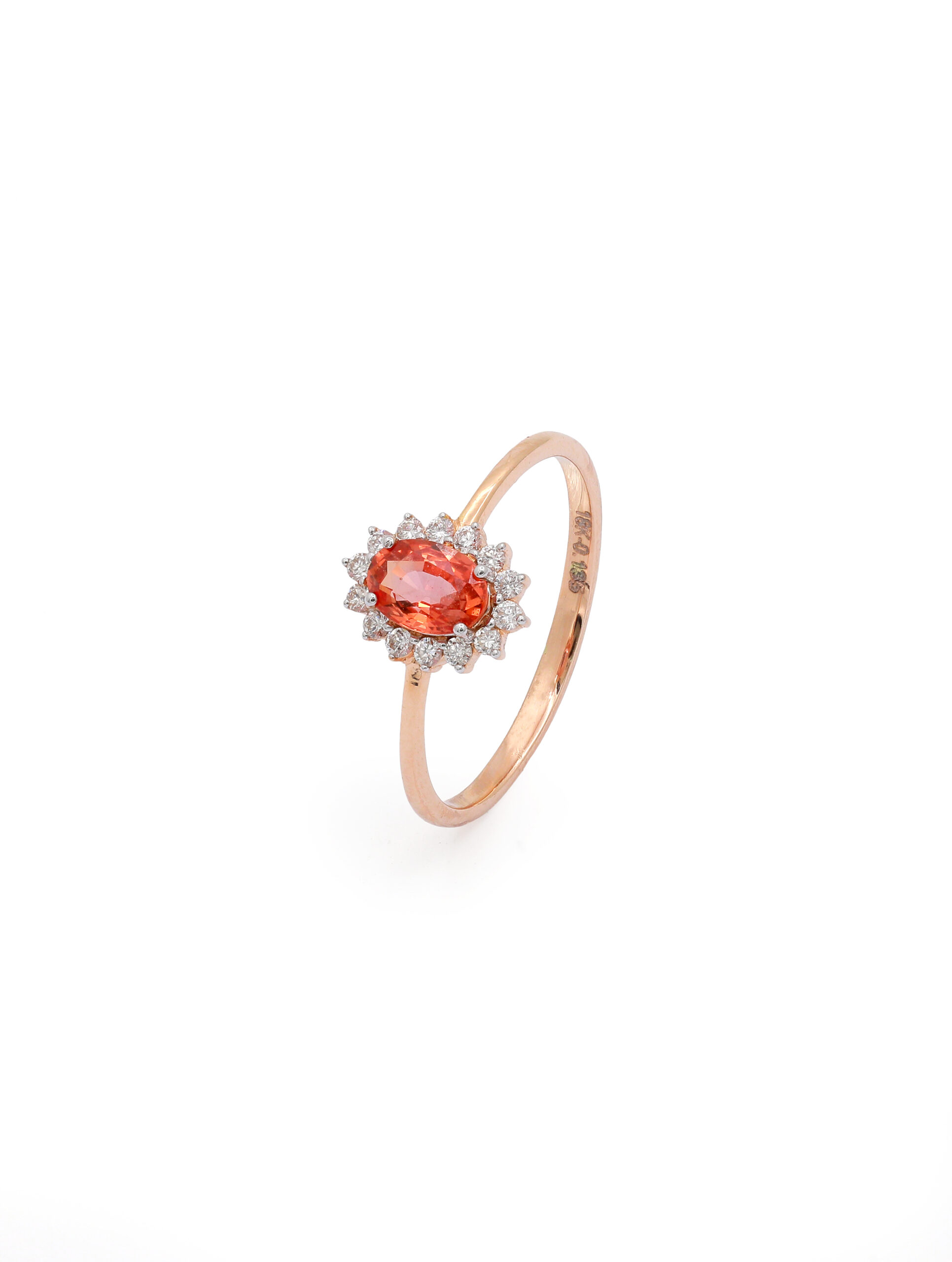 18KT Pink Gold Ring with Orange Sapphire & Diamonds