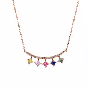 18KT Pink Gold Necklace with Mix Sapphire & Diamonds