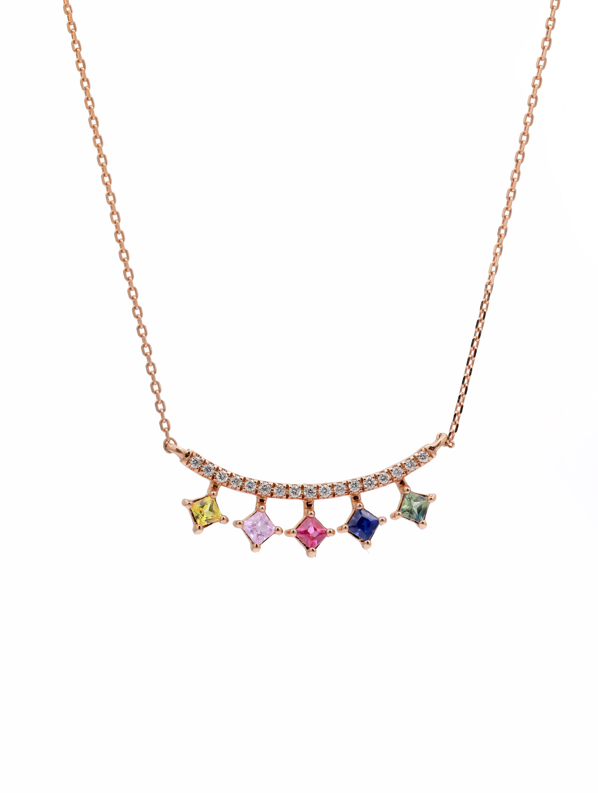 18KT Pink Gold Necklace with Mix Sapphire & Diamonds