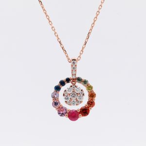 18KT Pink Gold Necklace with Mix Sapphire & Diamonds