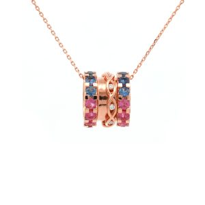 18KT Pink Gold Necklace with Mix Sapphire & Diamonds