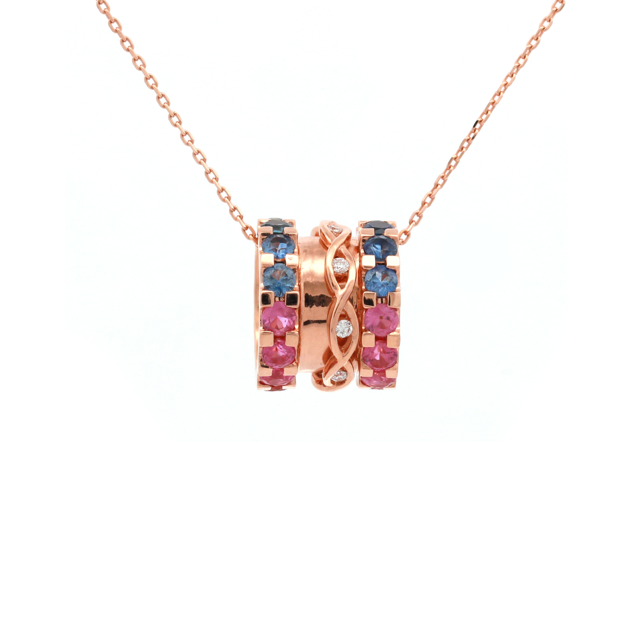 18KT Pink Gold Necklace with Mix Sapphire & Diamonds