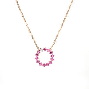 18KT Pink Gold Necklace with Hot Pink Sapphires & Diamonds