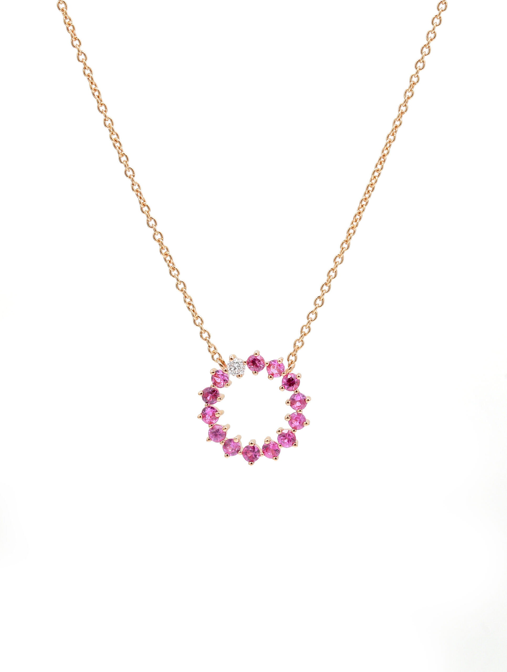 18KT Pink Gold Necklace with Hot Pink Sapphires & Diamonds
