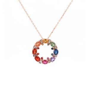 18KT Pink Gold Necklace with Mix Sapphire & Diamonds