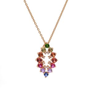 18KT Pink Gold Necklace with Mix Sapphire, Tsavorite Garnet & Diamonds