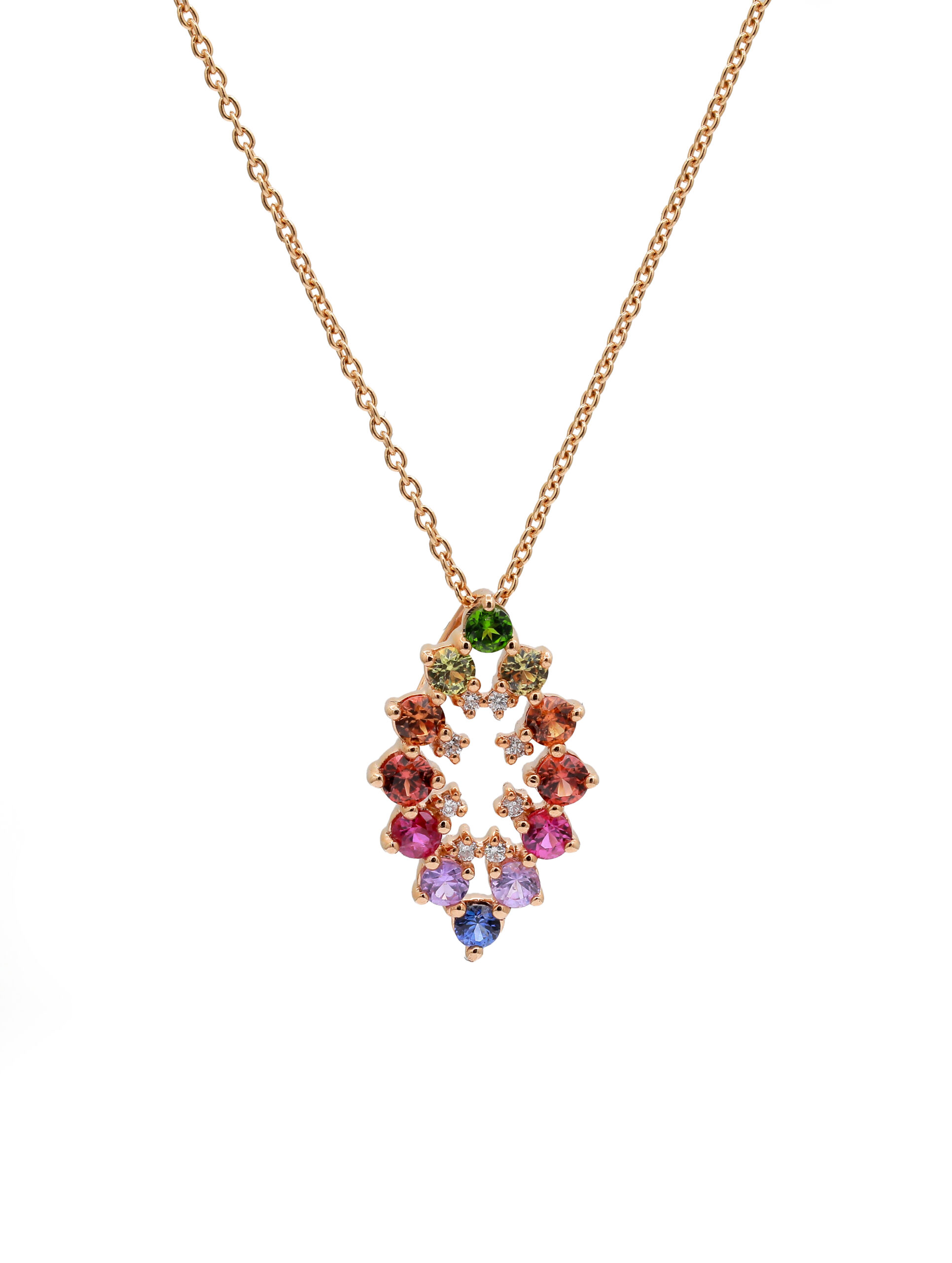 18KT Pink Gold Necklace with Mix Sapphire, Tsavorite Garnet & Diamonds