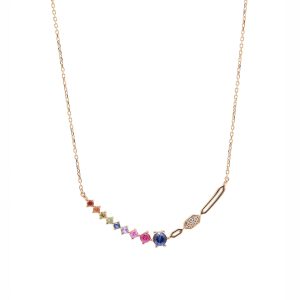 18KT Pink Gold Necklace with Mix Sapphire & Diamonds