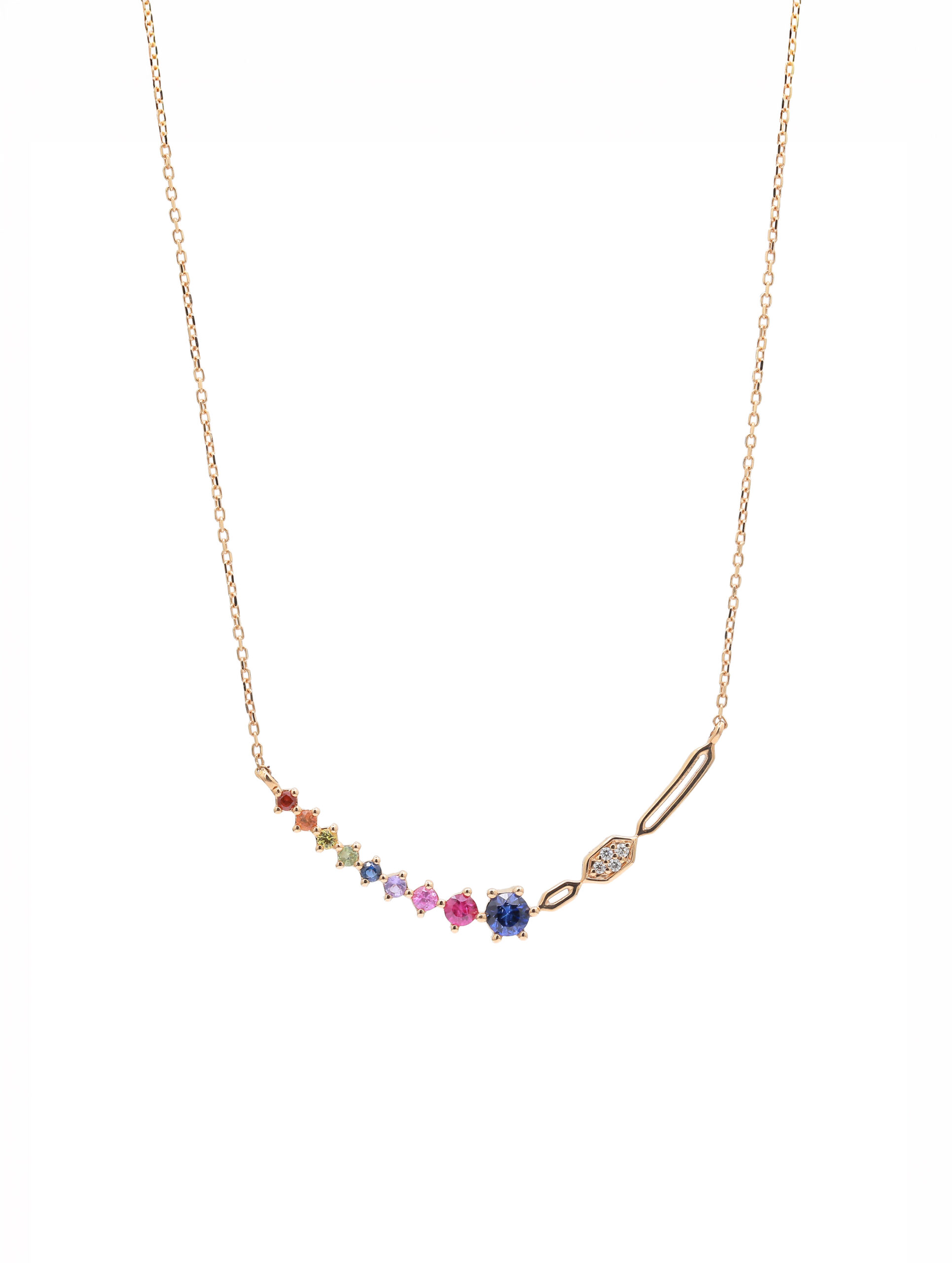 18KT Pink Gold Necklace with Mix Sapphire & Diamonds